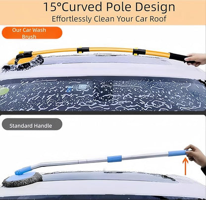 Car Wash Brush with Long Handle, 15°Curved Car Cleaning Brush with Extension Pole Scratch Free, Microfiber Exterior Cleaning Mop Mitt for Washing Roof Truck Camper SUV