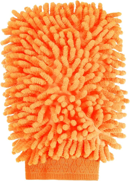 HARFINGTON Chenille Microfiber Car Wash Mitts 9.8" x 7.9" Scratch Free Wash Gloves Absorbent Double Sided Plush Cleaning Drying Mitts for Car Washing Home Orange Yellow
