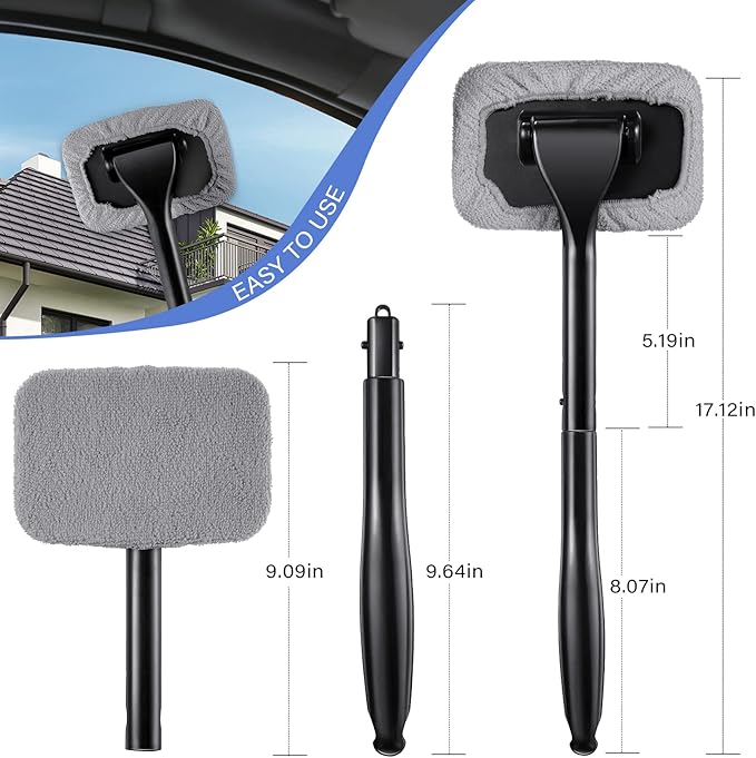 Frienda 2 Set Windshield Cleaner Tool Inside Car Windshield Cleaning Wand Auto Window Cleaner with Detachable Handle, 8 Reusable Microfiber Pads and 2 Spray Bottles for Car Interior(Gray, Blue)