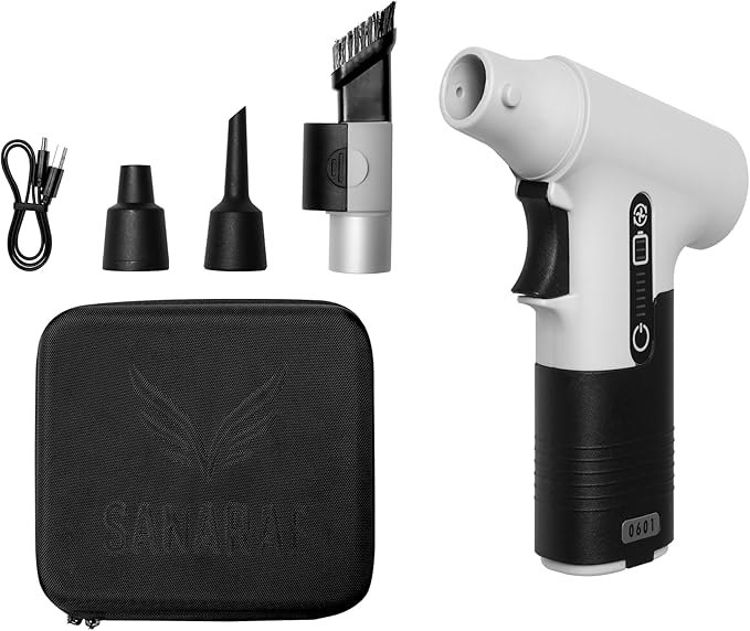SANARAE 130,000RPM Cordless Air Duster & Mini Vacuum Cleaner – Rechargeable 100W Handheld Blower for Keyboard, Car, Electronics, PC, Home, Office – Eco-Friendly Alternative to Canned Air