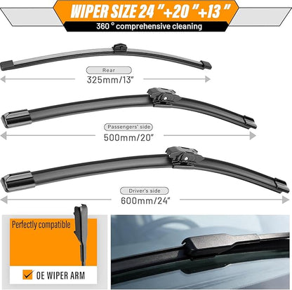 AUTOBOO 24"+20" Windshield Wipers With 13" Rear Wiper Blade Replacement for BMW X2 2018-2022-Original Factory Quality (Pack of 3)