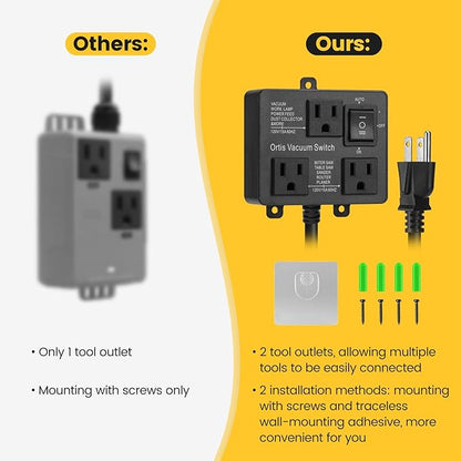 Automatic Vacuum Switch, Ortis Vacuum Switch for More Power Tools, Delay Vacuum On/Off to Prevent Circuit Overload and Tripping, Keep Your Workplace Cleaner, Better for Your Lung, Black