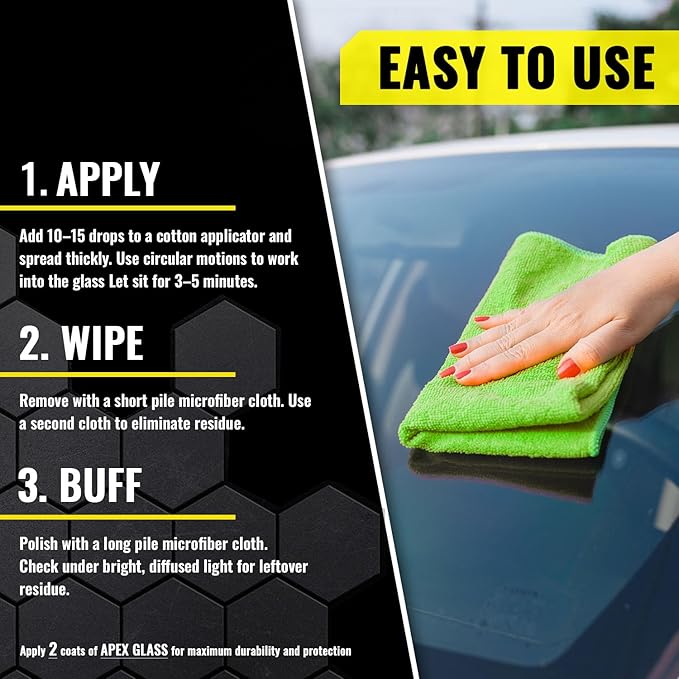 Apex Glass 50ml Hydrophobic Ceramic Coating - Professional Rain Repellent for Windshields & Windows - Long Lasting Nano Silica Protection Kit with Applicator & Microfiber USA