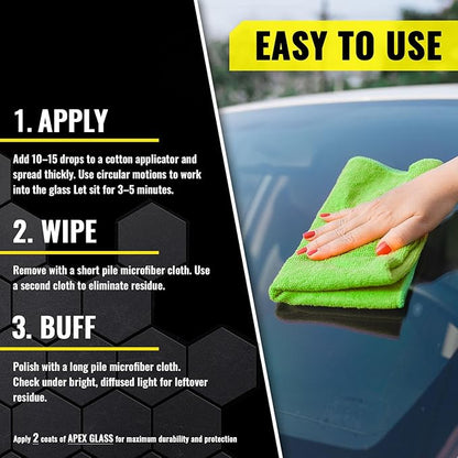 Apex Glass 50ml Hydrophobic Ceramic Coating - Professional Rain Repellent for Windshields & Windows - Long Lasting Nano Silica Protection Kit with Applicator & Microfiber USA