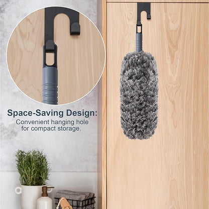 Lint Free 16.8'' Hand Duster,Microfiber Duster with Reusable and Washable Dusting Head for Household Cleaning,Furniture,Car (Black&Grey)