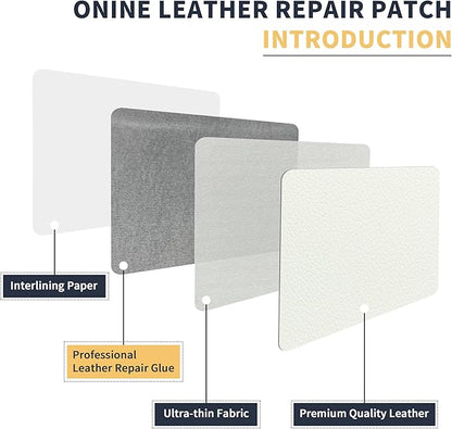ONine Leather Repair Patch，Leather Repair Tape, 16 x 90 inches Leather Repair Patch for Furniture,Vinyl Repair kit，Leather Couch Patch，for Sofas, Furniture, car Seats(White-Litchi Grain)