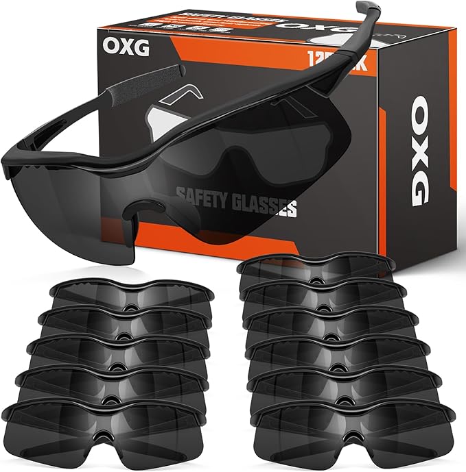 OXG 12 Pack Safety Glasses, ANSI Z87.1 Impact Resistant Anti-Scratch Safety Goggles for Men Women Youth