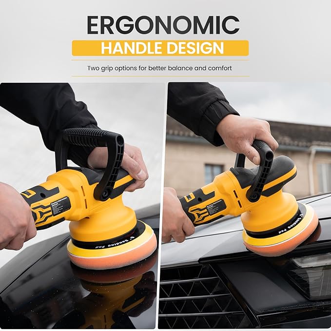Cordless 6" DA Buffer Polisher Compatible with Dewalt 20V Battery(Tool Only), Brushless, 5500 OPM, 15mm/21mm Orbit, 6-Speed Random Orbital Car Polisher Waxer for Detailing