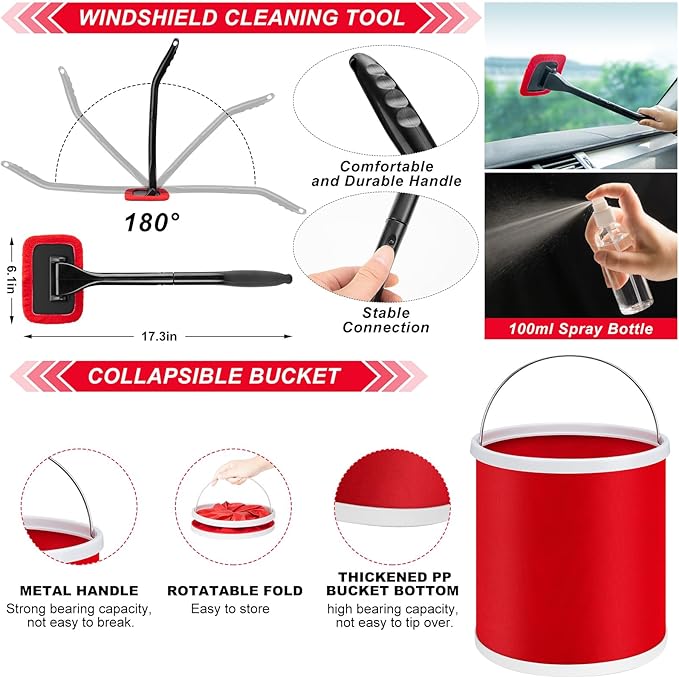 GPUSFAK 44Pcs Car Wash Cleaning Kit with Detailing Brushes Car Vacuum Drill Brush Set Collapsible Bucket Windshield Cleaning Tool Tire Brush Towels Complete Interior Exterior Detailing Set for Car