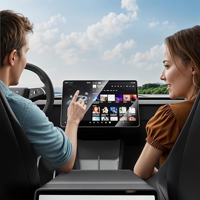 ShowEV Screen Protector for Tesla Model Y Juniper Model 3 Highland Dashboard Touchscreen Tempered Glass Protector with Alignment Kit for New Model Y Juniper Accessories Anti Glare/Anti Finger Print, 2pcs