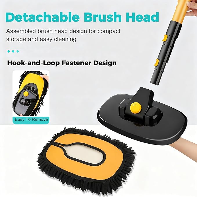 15° Curved Car Cleaning Brush with Telescopic Handle 43" Aluminum Alloy Long Rod Wash Mop for Cleaning RVs, Trucks, Boats
