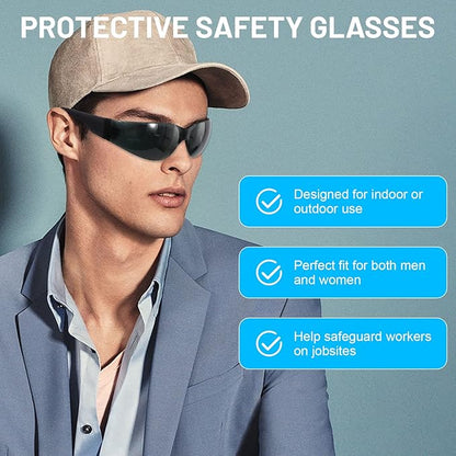 Erinnmy 12 Pack Safety Glasses,Tinted Protective Eyewear,Safety Eyewear Eye Protection Glasses,Anti Dust Impact Scratch Resistant Glasses for Men Women Work Lab Construction (Black)