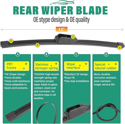 26" 19" 12" Windshield Wiper Blades Replacement for Jaguar F-Pace Fpace 2017 2018 2019 2020 2021 2022 2023 2024 Premium All Weather Front Rear Wipers Set - OEM Quality (Pack of 3)
