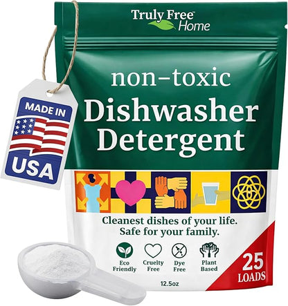 Truly Free Dishwasher Detergent Powder | Natural Dish Detergent, Dishwasher Soap | Plastic Free, Plant-Based, Clean, Heavy Duty Hard Water Stain & Grease Remover | Fragrance Free | 12.5 oz (Pack of 1)