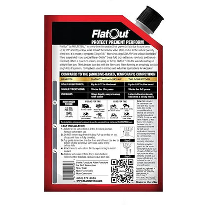 FlatOut Multi-Purpose Tire Sealant - Prevents and Repairs Flat Tires, Seals Leaks, Contains Kevlar, 32-Ounce Bag, 4-Pack