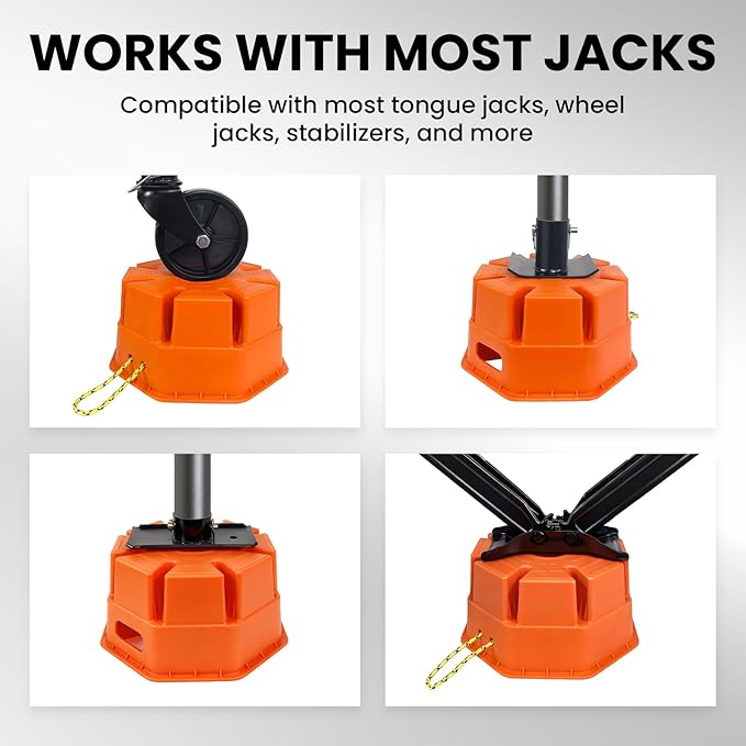 HOXWELL 6" H Trailer Jack Block 4 Pack with Bag, 40000 lbs Capacity per Camper RV Stabilizer Blocks for Any Tongue Jack, Post, Foot, Round Square or Scissor Stabilizer, Stackable & Portable, Orange