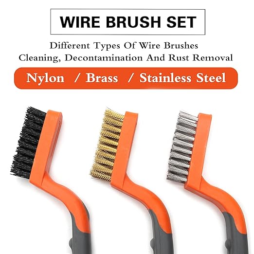 MAXMAN Wire Brush Set 6PCS, Nylon/Brass/Stainless Steel Bristles Brush, Small Cleaning Brush, Metal Scrub Brush, Wire Scratch Brush with Metal Scraper, Wire Brushes for Cleaning, Rust, Paint, 7 Inches
