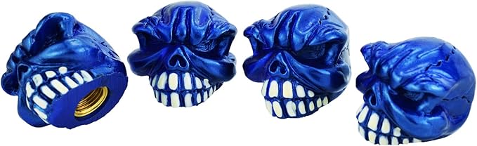 Abfer Skull Valve Caps Fun Wheel Tire Air Stem Dust Cover Cap Auto Decoration Accessories Fit Most Vehicle Car Truck Bike Motorcycle (Blue)