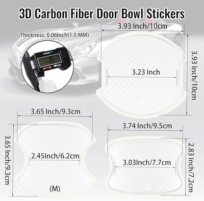 WORCAS 4Pcs Universal 3D Carbon Fiber Car Door Handle Paint Scratch Protector Sticker Auto Door Handle Cups Protective Pad(M)