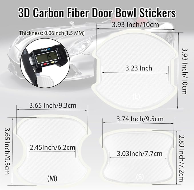 WORCAS 4Pcs Universal 3D Carbon Fiber Car Door Handle Paint Scratch Protector Sticker Auto Door Handle Cups Protective Pad(S)