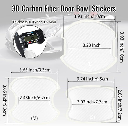 WORCAS 4Pcs Universal 3D Carbon Fiber Car Door Handle Paint Scratch Protector Sticker Auto Door Handle Cups Protective Pad(S)