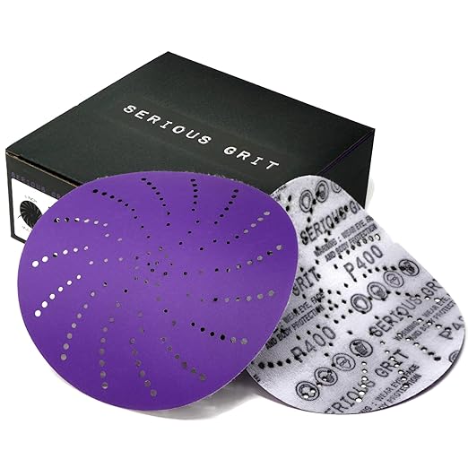 Serious Grit 6-Inch 400 Grit Ceramic Multi-Hole Hook & Loop Sanding Discs - Advanced Grain for Fast Cutting & Long Life - Film-Backed Universal Fit Sandpaper for 6-in Sanders - 50 Pack Box