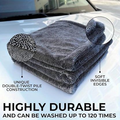 1200GSM Microfiber Car Drying Towel, Double-Twist Loop, Ultra-Absorbent, Quick-Dry, Lint- & Streak-Free, Scratch-Safe, for Car Wash & Detailing (1 Pack) (Dark Grey, 24" x 36")