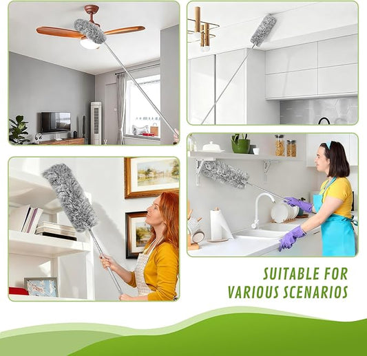 11-in-1 100-Inch Extendable Duster Kit – Reusable Blue Fan Duster, Cobweb Brush Flat Gap Cleaner (No Ladder Needed) for High Ceilings, Fans & Home Cleaning