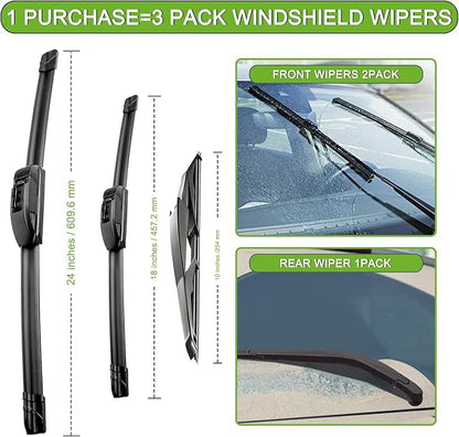 PARRATI® Windshield Wipers for Jeep Compass 2018-2023,24"+18" Front and 10" Rear,OEM Replacement Wiper Blades,Quiet & Streak-Free(Set of 3)