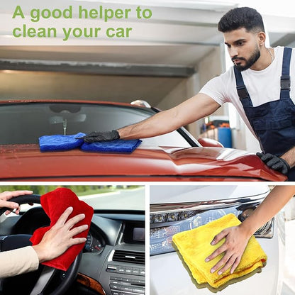 Shimeyao 30 Pcs 16 x 16 Inch Edgeless Microfiber Plush Towels for Cars Detailing Drying Wash Polishing Absorbent Cleaning Cloths, 500 GSM(16 x 16 Inch, Multicolor, 30 Pcs)
