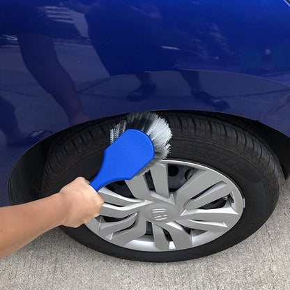 7Pcs Wheel & Tire Brush, car Detailing kit, 17inch Long Soft Wheel Brush 5 car wash Detail Brush car wash kit for Cleans Dirty Tires & Releases Dirt and Road Grime, Short Handle