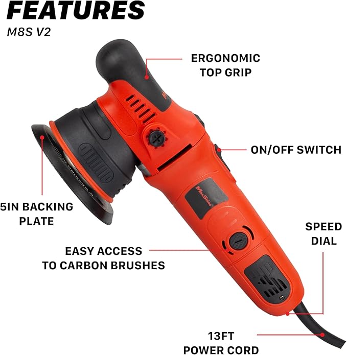 Maxshine M8S V2 Dual Action Polisher | 8mm Throw, 5” Backing Plate, 1000W Motor, 6-Speed | Thread 5/16” | Auto, Boat & Marine Detailing Tool for Paint Correction, Swirl & Scratch Removal