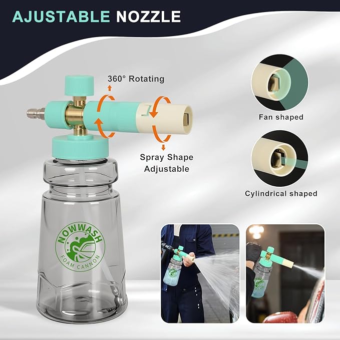 Foam Cannon with Foam Economizer for Pressure Washer, Soap Cannon with 1/4" Quick Connect & Adjustable Nozzle for Car Wash Fit Most Liquid Bottles, Additional 1.1 mm Orifice Nozzle (Blue)