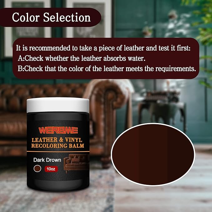 WERBME Leather Recoloring Balm & Color Restorer - 10OZ Multipurpose Dye & Paint for Faded Leather Couches, Car Seats, Shoes | Fix Scratches on Clothing, Furniture & Accessories(Dark Brown)