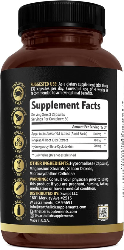 Turkesterone & Tongkat Ali for Men – Natural Testosterone Support, 2-in-1 High Potency Turkesterone Supplement for Men & Women - Made in USA & 3rd Party Tested