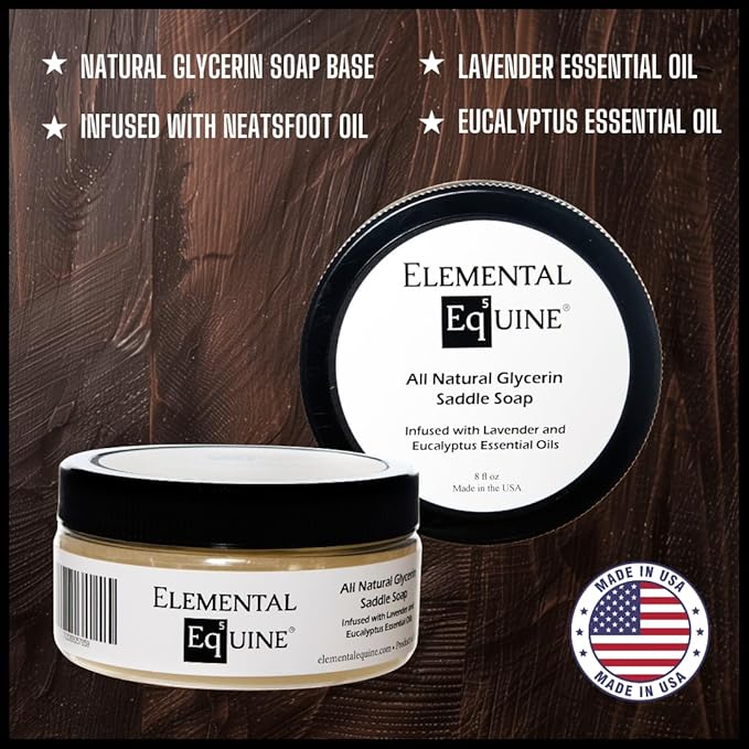 Elemental Equine All Natural Glycerin Saddle Soap 8oz Infused with Lavender and Eucalyptus Essential Oils