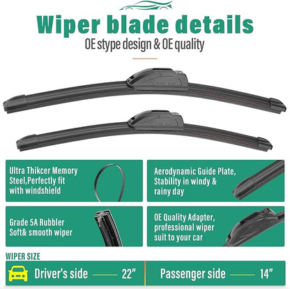 22" 14" 12" Windshield Wiper Blades Replacement for Nissan Juke 2011 2012 2013 2014 2015 2016 2017 Premium All Weather Front Rear Wipers Set - OEM Quality (Pack of 3)