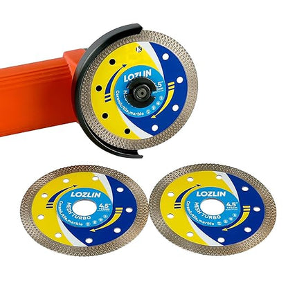 LOZLIN 3-Pack 4.5" Diamond Multi-Purpose Saw Blades - Heavy Duty Angle Grinder Discs for Cutting Marble/Quartz/Stone/Tile/Metal/Plastic (Blue Rippled, 3)