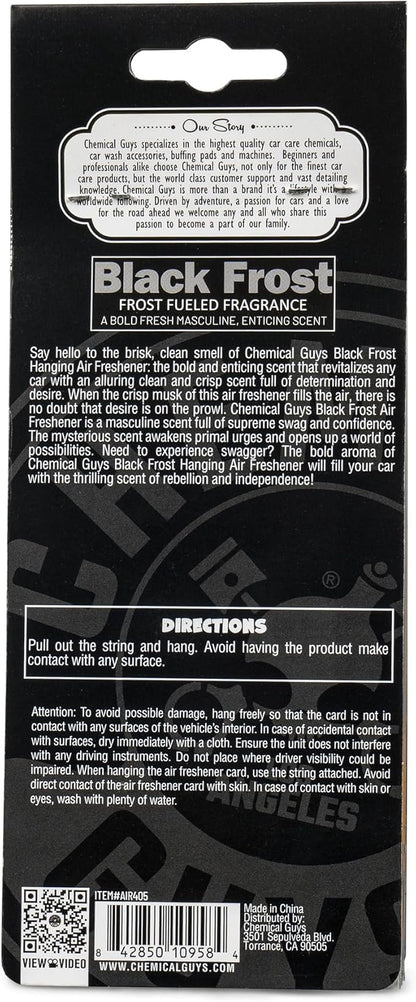 Chemical Guys Car Fresheners, Hanging Air Freshener, Black Frost Scent 12 Pack, Great for Cars, Trucks, SUVs, RVs, Home, Garage, Workspace, Dorm Room & More (4 x 3 Packs)