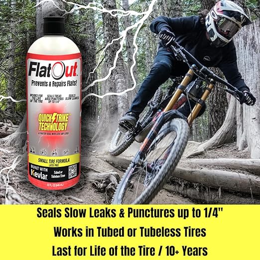 QuickStrike Tire Sealant - Small Tire/Bicycle Formula - NEW Formula - Prevents Flat Tires - Seals Leaks - Contains Kevlar - Tubeless Tire Sealant - 16 Ounce Bottle