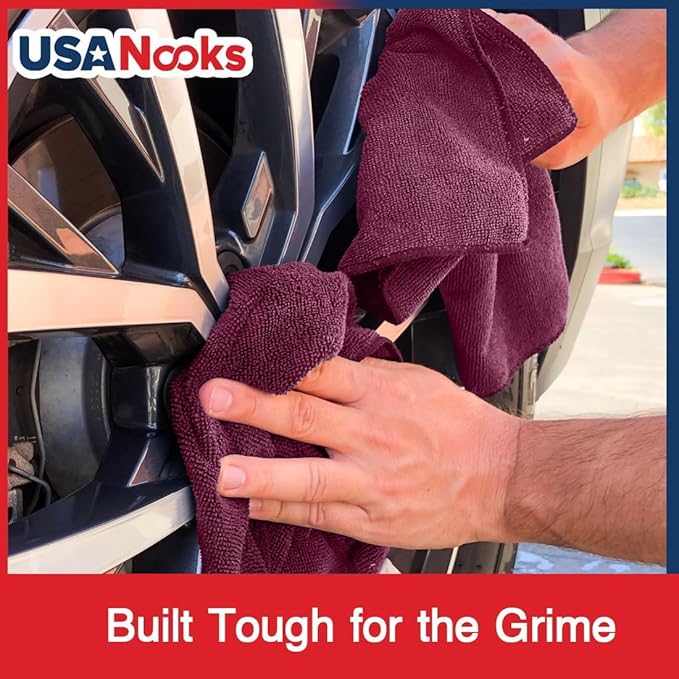 USANOOKS Microfiber Cleaning Cloth - 1200 Washes, Ultra Absorbent Towels Grip Root Weave Grime - 12pack - Burgundy