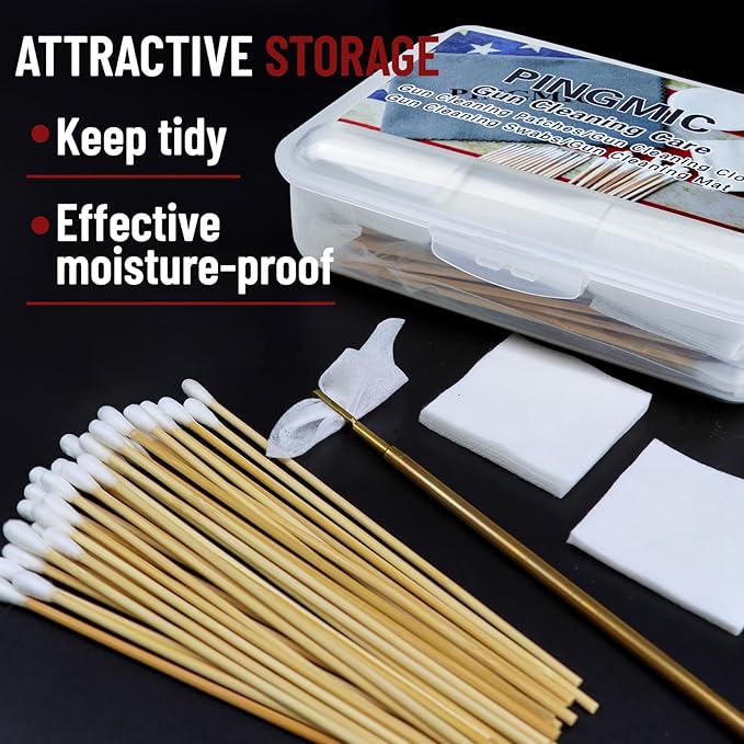 PINGMIC Gun Cleaning Supplies - Gun Cleaning Patches and Long Cotton Swabs Set, 6" Cotton Swabs, Lint Free Cloth Fit Most Caliber Firearms