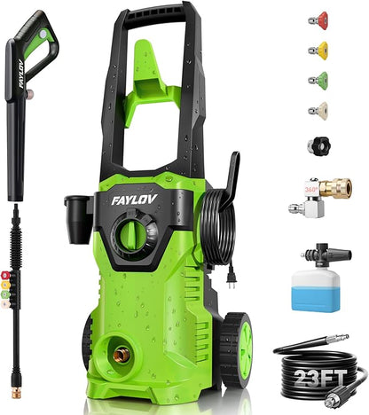 Pressure Washer, 2025 Upgraded 1500W Power Washer with No-Bend 360° Nozzle, Foam Cannon & 4-Nozzle Set, Portable Pressure Washer Cleaning Machine for Cars & Undercarriage Cleaning Driveways