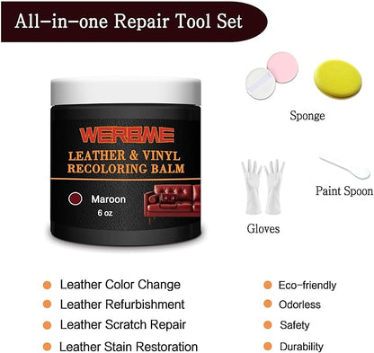 WERBME Leather Recoloring Balm & Color Restorer - Multipurpose Dye & Paint for Faded Leather Couches, Car Seats, Shoes | Fix Scratches on Clothing, Furniture & Accessories(Maroon)