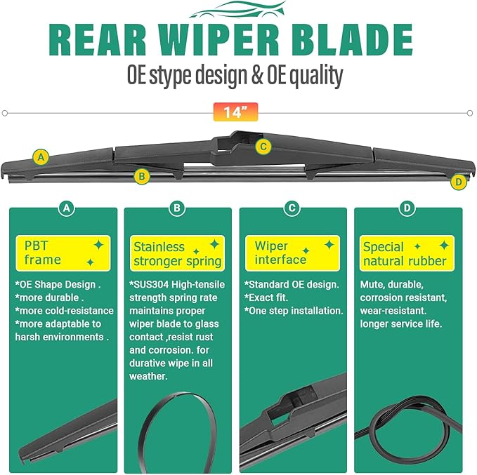 26" 20" 14" Windshield Wiper Blades Replacement for Chrysler Pacifica 2017-2024 / Chrysler Voyager 2020-2024 Premium All Weather Front Rear Wipers Set - OEM Quality (Pack of 3)