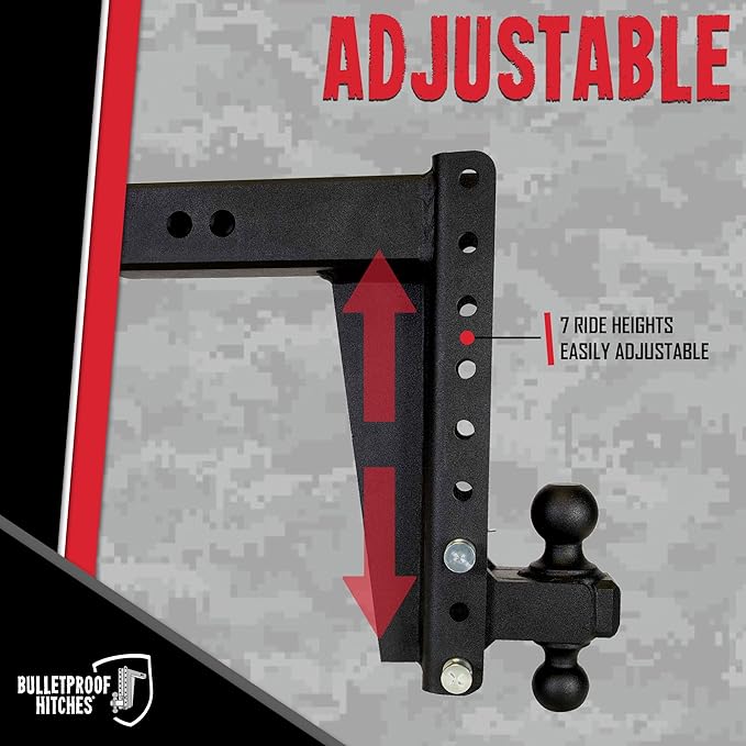 BulletProof Hitches - 3.0" Adjustable Heavy Duty Trailer Hitch (22,000 lb. Rating) - 12" Drop/Rise Trailer Hitch with 2" & 2-5/16" Dual Ball - Powder Coat, Solid Steel, Corrosion-Resistant