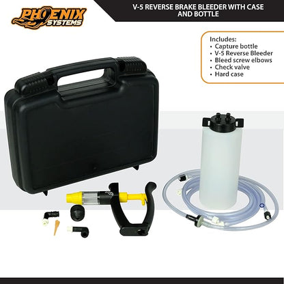 Phoenix Systems V-5 Reverse Brake and Clutch Bleeder (Includes Bottle and Hard Case), One Person, Fits All Makes and Models