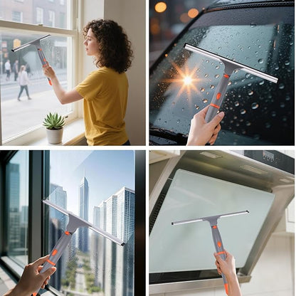 All Purpose 12 inch Shower Squeegee with 2pcs Rubber Wiper Blade BITOPE Window Squeegee Soft Safe to Clean Shower Door Bathroom Car Windshield Glass Mirrors