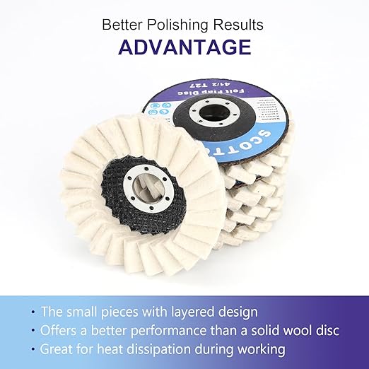 SCOTTCHEN 8 Pack Felt Flap Disc Abrasives 4-1/2" x 7/8" Arbor Buffing Polishing Wheel for Angle Grinder,with 2 Pack Fine Buffing Polishing Cutting Compounds Total 14 Oz.