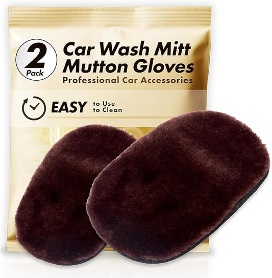Car Wash Mitt - Ultra-Soft Faux Mutton Glove for Car Wash Kit - Gentle, Scratch-Free Cleaning for Safe Car Detailing & Paint Protection | Car Accessories | Brown | 2PCS - Japan Import